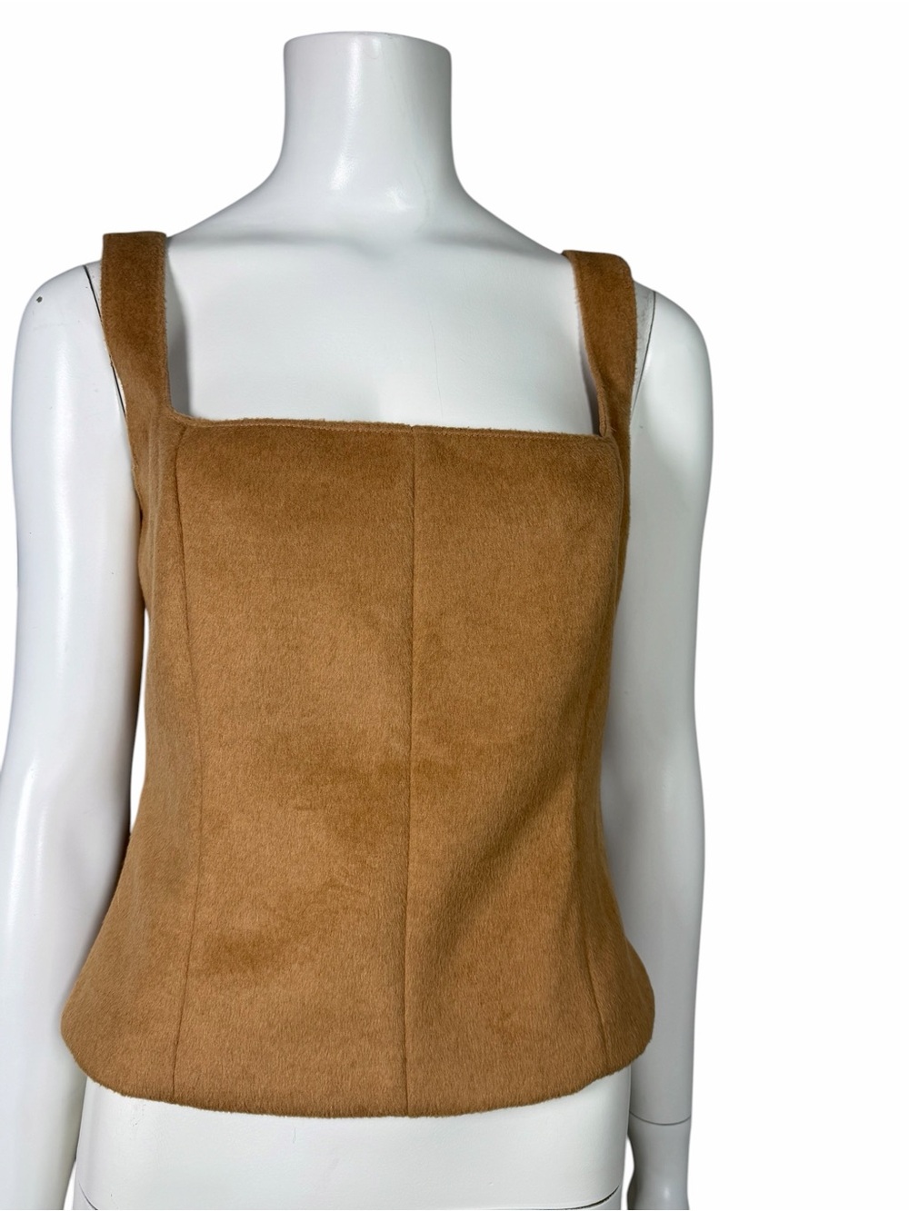 NWOT Zara Camel Faux Suede Structured Tank Top Square Neck Minimalist Size M - Picture 2 of 8